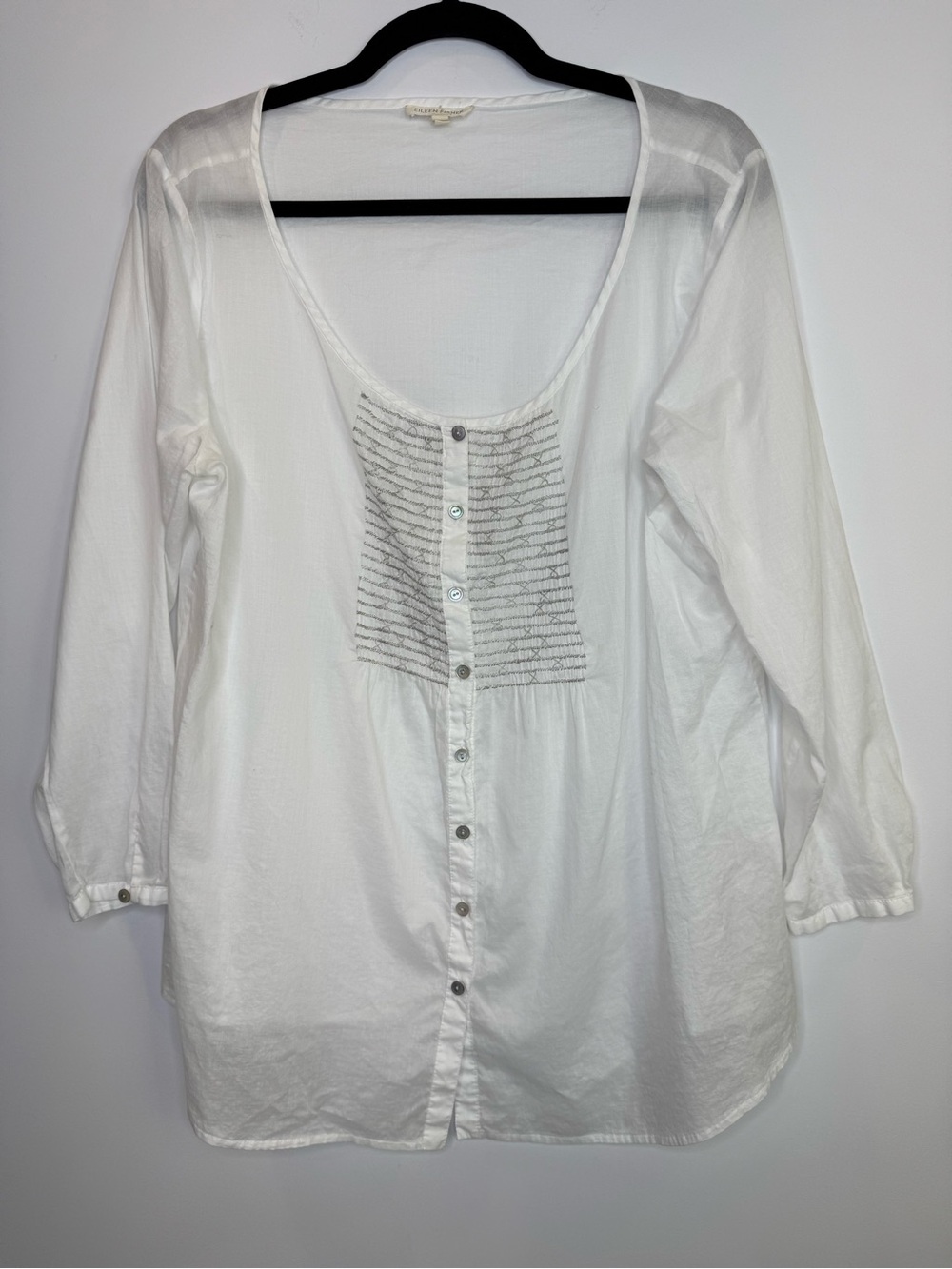 Eileen Fisher organic cotton Scoop Neck Top Pintuck Panel size large coastal